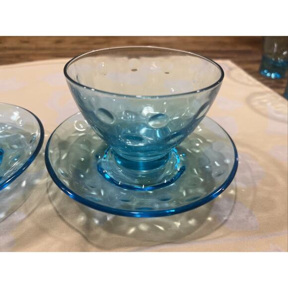 10 Pc 1950s Hazel Atlas Capri Dots Azure Blue Whisky Glasses Cups Saucers Custar - Picture 6 of 15
